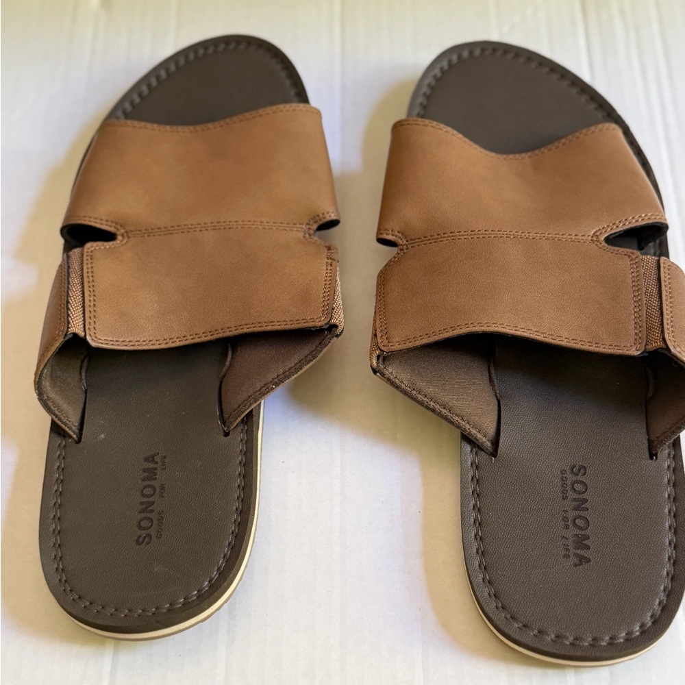 Sonoma Men’s Tan/Brown Slide Sandals with Adjustable Straps